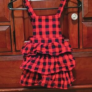 🔵2T Buffalo plaid ruffle overall dress